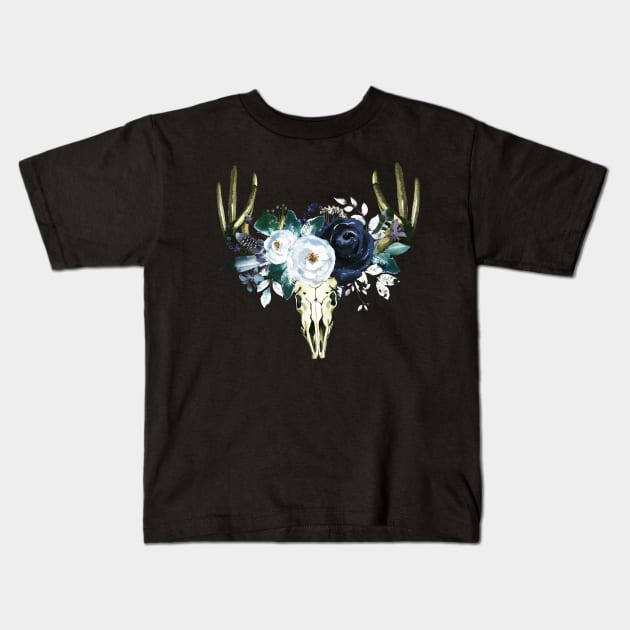 Boho horns with watercolor flowers T-Shirt Kids T-Shirt by g14u